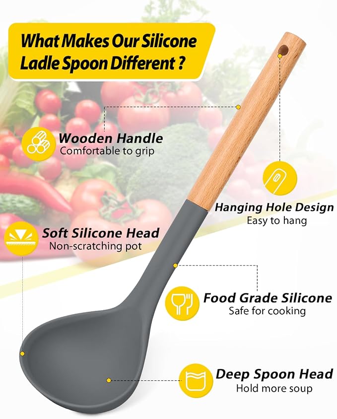 Pack of 2 Soup Ladle, Silicone Ladle Spoon - Image 2