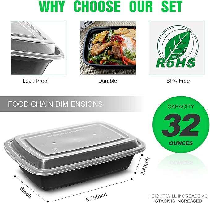 WGCC Meal Prep Containers, 32OZ 50 Pack Extra-thick Food Storage Containers - Image 3