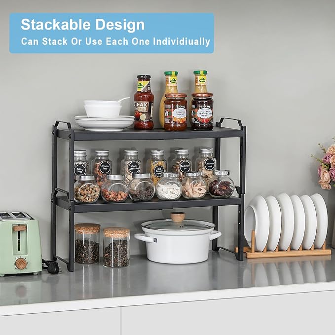 25.5 Inches 3 Pack Expandable Cabinet Shelves, Stackable Shelf Organizer - Image 3