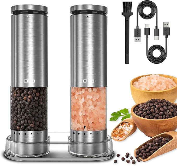 Electric Salt and Pepper Grinder Set Rechargeable, Automatic Salt and Pepper by EIHO