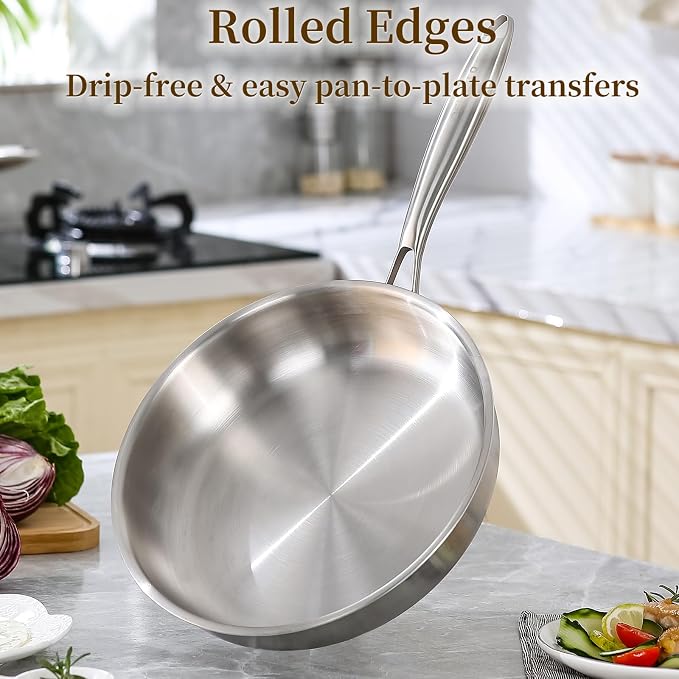 DELARLO Tri-Ply Stainless Steel Pan, 18/10 Frying Pan, Oven Safe Up to 600°F - Image 5