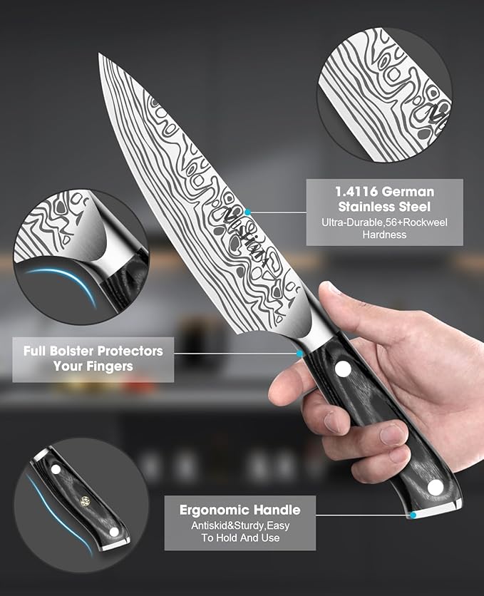 MOSFiATA 2Pcs Chef Knife Set, Sharp Kitchen Knife High Carbon German EN1.4116 - Image 3