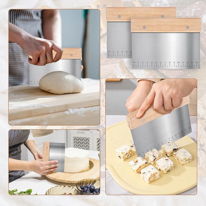 5 Pcs Bench Scraper, Bench Scraper Kitchen 2 Pcs Stainless Steel Dough Scraper - Image 7