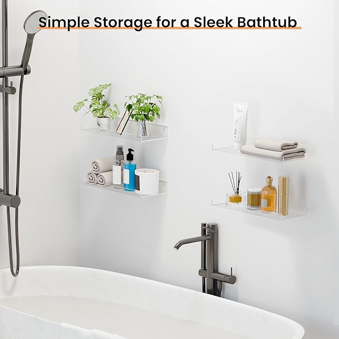 upsimples 4 Pack 15x6 Inches Acrylic Bathroom Shelves - Image 4