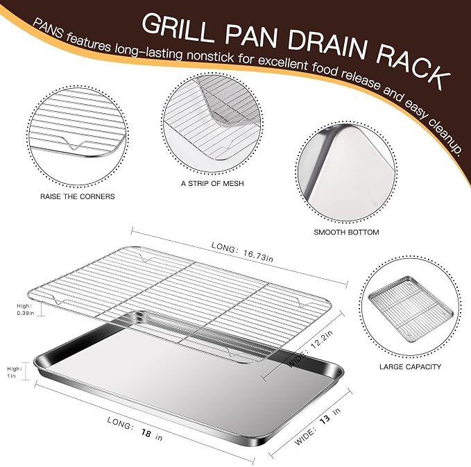 Baking Sheet with Racks Set, Stainless Steel Baking Sheets with Cooling Racks - Image 3