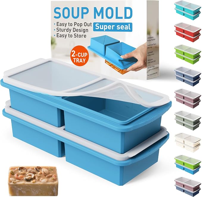 Silicone Freezer Tray with Lid Soup Freezer Container Molds with Steel by Socisen