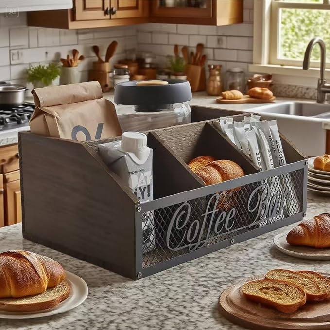 Coffee Station Organizer, Rustic Countertop Coffee Bar Accessories, 4 - Image 4