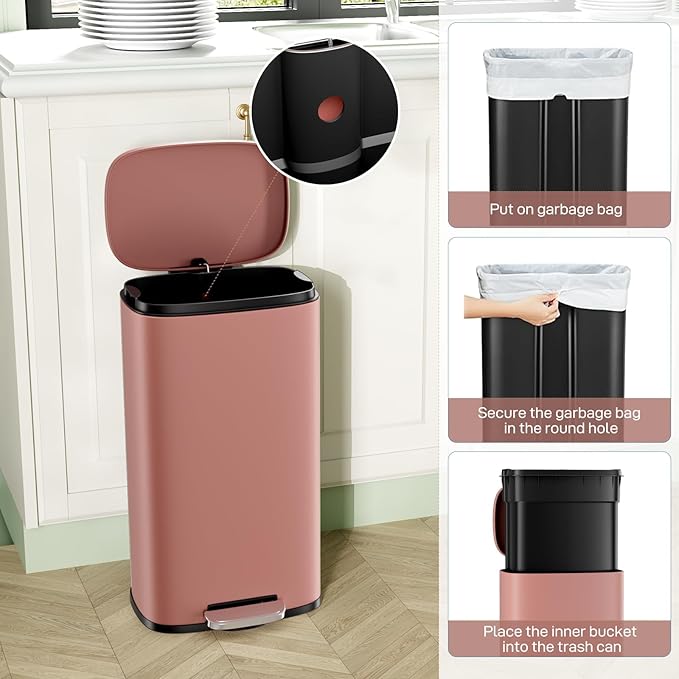 Arlopu 8/13.2 Gallon Step Trash Can, Stainless Steel Garbage Bin, Soft-Close - Image 7
