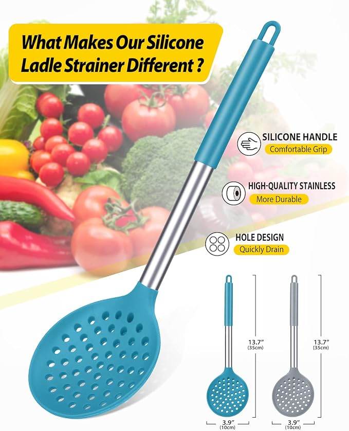 Kitchen Ladle Strainer Set of 2 Large Slotted Spoon - Image 2