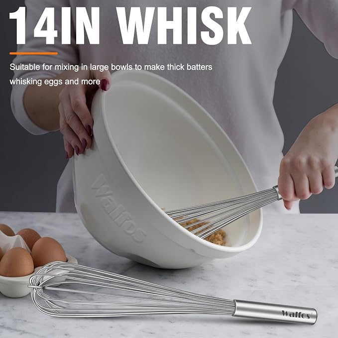 Walfos Whisk, 14in Large Whisks, Heavy Duty Stainless Steel Wire Whisk - Image 7