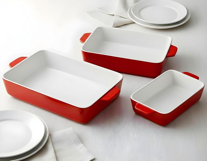 Kook Ceramic Bakeware Set, Rectangular Baking Dishes, - Image 4