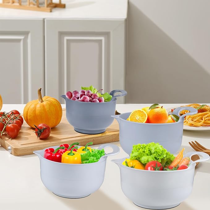 Mixing Bowls - 4 Piece Nesting Plastic Mixing Bowl Set - Non Slip Bottom and - Image 8