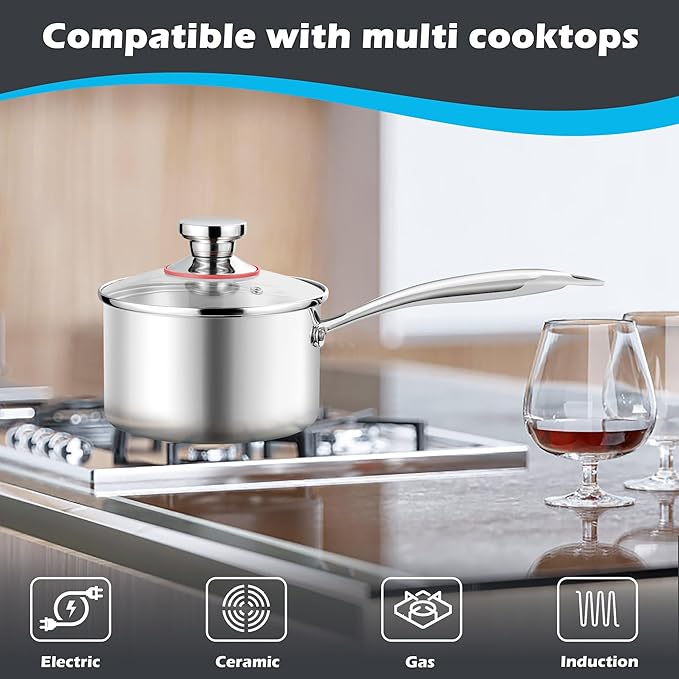 E-far 1-Quart Saucepan, Tri-Ply Stainless Steel Sauce Pan - Image 3