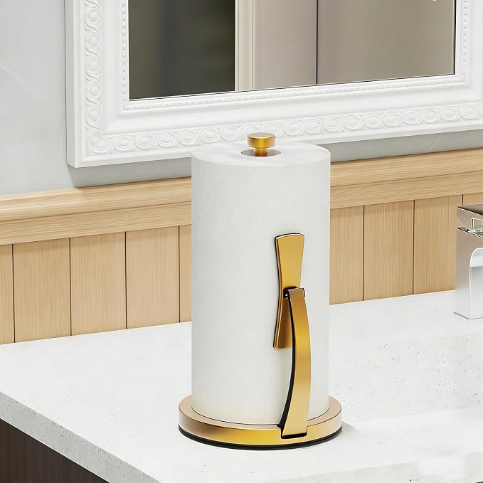 VEHHE Gold Paper Towel Holder Countertop, One-Handed Tear, Stainless Steel - Image 8