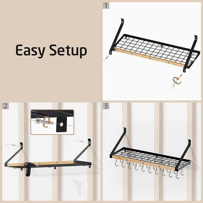KES Pot Rack Wall Mounted 34 Inch, Pot and Pan Hanging Rack - Image 8