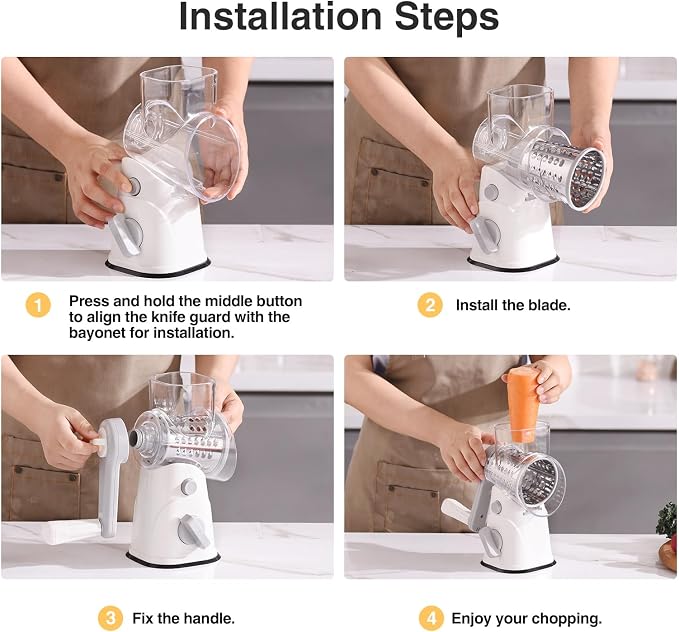 Rotary Cheese Grater Hand Crank, Kitchen Mandolin Vegetable Cheese Shredder - Image 8