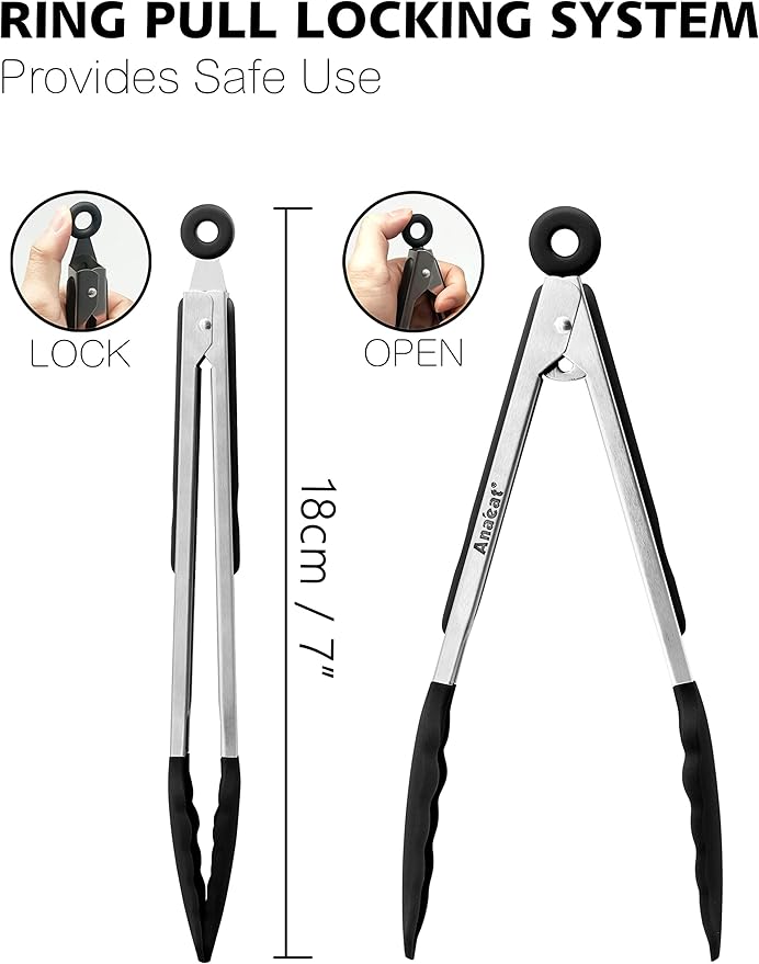 Anaeat 3 Pack 7" Mini Non-Stick Silicone Locking Tongs - Image 7