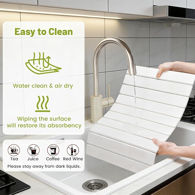 Large Stone Dish Drying Mat for Kitchen Counter, Water Absorbent Diatomaceous - Image 6