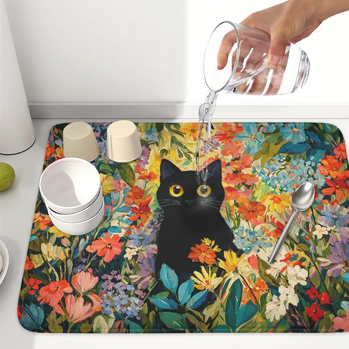Spring Summer Floral Cat Dish Drying Mat - Image 6