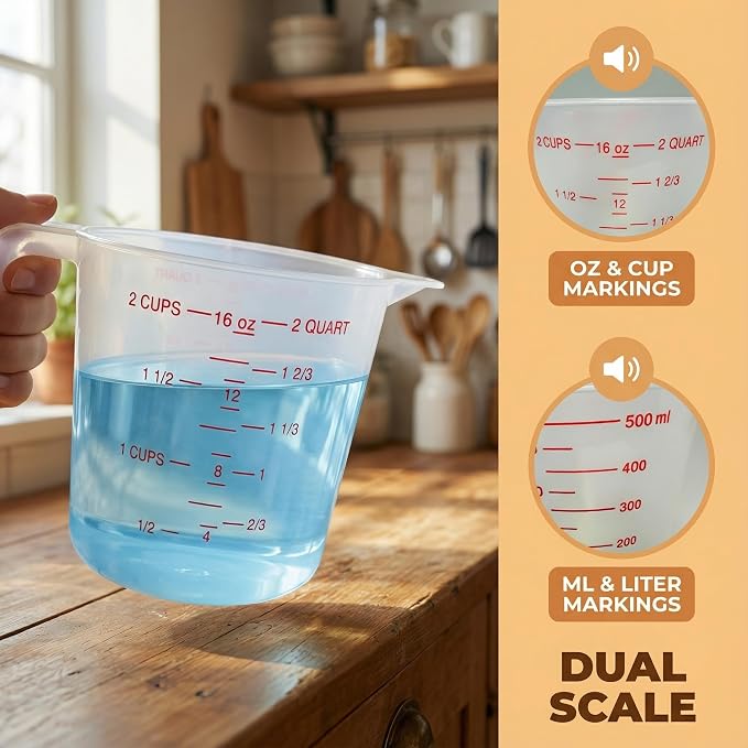8 Pcs 2 Cup Capacity Plastic Measuring Cup, 16 Oz/500 ml Clear Graduated - Image 4