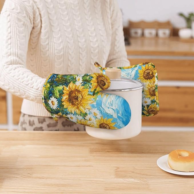 Oven Mitts and Pot Holders Sunflower Daisy Flower Art Silicone Kitchen - Image 7