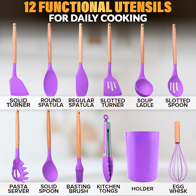 12 Pcs Purple Kitchen Utensils Set - Image 2
