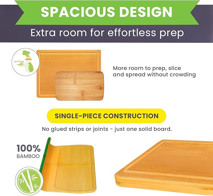 20 Inch Bamboo Wood Cutting Board Featuring Super-Sized Glue-Free Surface™ – - Image 3