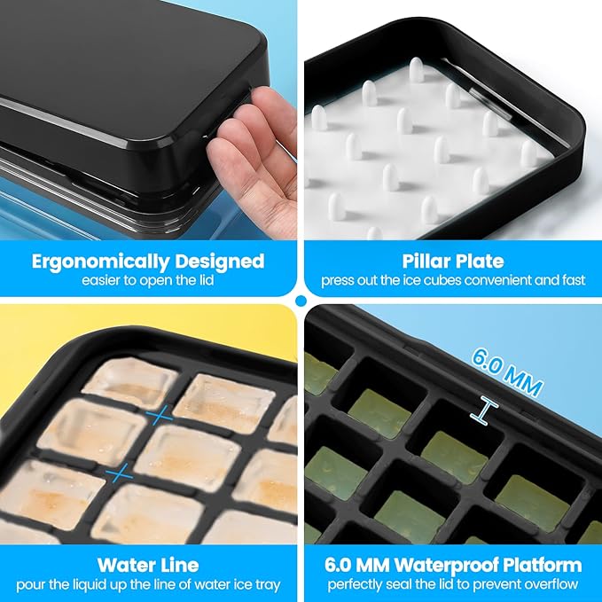 PHINOX Ice Cube Tray with Lid and Bin, 3 Pack Plastic Ice Cube Tray Molds - Image 5