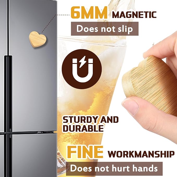 Vesici 50 Pcs Magnetic Bottle Opener 2.5in DIY Bamboo Heart Shape Beer Openers - Image 3
