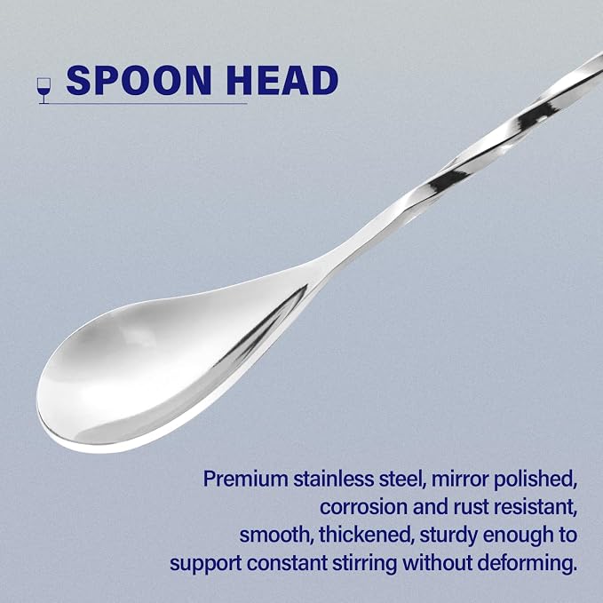 BRIOUT 2 Pcs Bar Spoon, 12 Inches Long Handle Drink Stirrer, Stainless Steel - Image 3