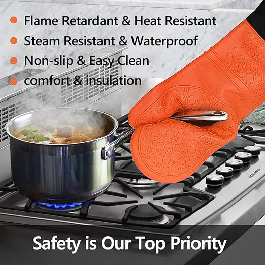 Silicone Oven Mitts and Pot Holders Set, MTZRFLL Extra Long Heat Resistant Oven - Image 2