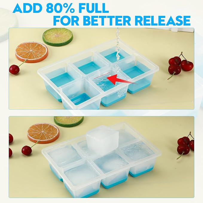 Ice Cube Trays 2 Pack, JRISBO Large Silicone Ice Cube Molds - Image 5
