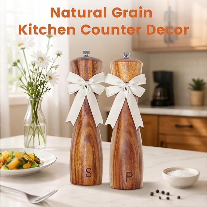 Wedding Gifts for Couples 2026: Acacia Wood Salt and Pepper Grinder Set - Image 4