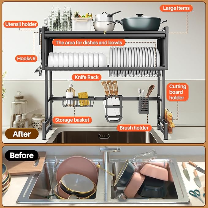 Over The Sink Dish Drainer Drying Rack 3 Tiers - Image 4