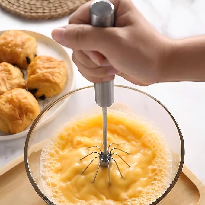3 Pack Stainless Steel Egg Whisk, Hand Push Rotary Whisk Blender, Versatile - Image 6