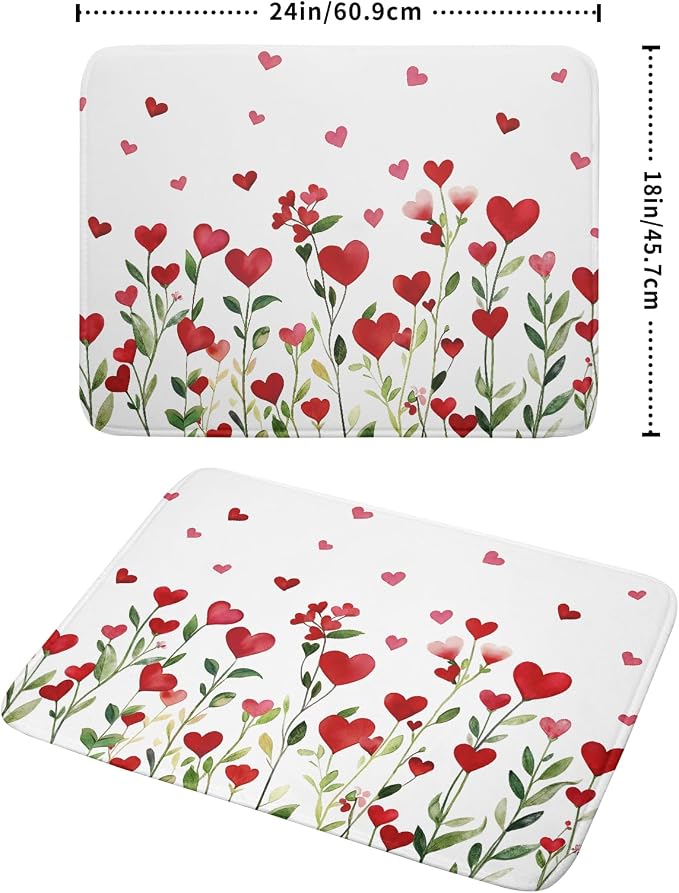 Valentines Day Dish Drying Mat for Kitchen Counter 24x18 Inch Green Red Heart - Image 4