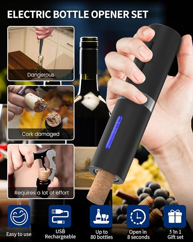 CIRCLE JOY Electric Wine Bottle Opener Set Rechargeable Wine Corkscrew Cordless - Image 2