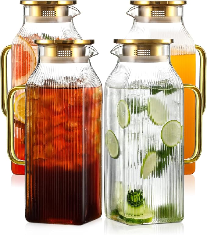4 Pack 2 Liter/68 oz Square Glass Pitcher by Unknown