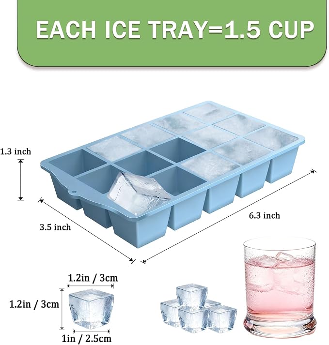 Ice Cube Trays for Freezer, 3 Pack Easy Release Slicone Ice Cube Tray - Image 2