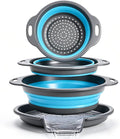 Collapsible Colander Set with Oversized Draining Tray | 3-Pack Foldable Kitchen by CLUREN