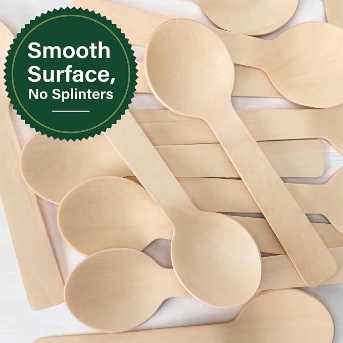 LotFancy Mini Wooden Spoons, 4 inch Length, Disposable Tasting Sampling Spoons - Image 4