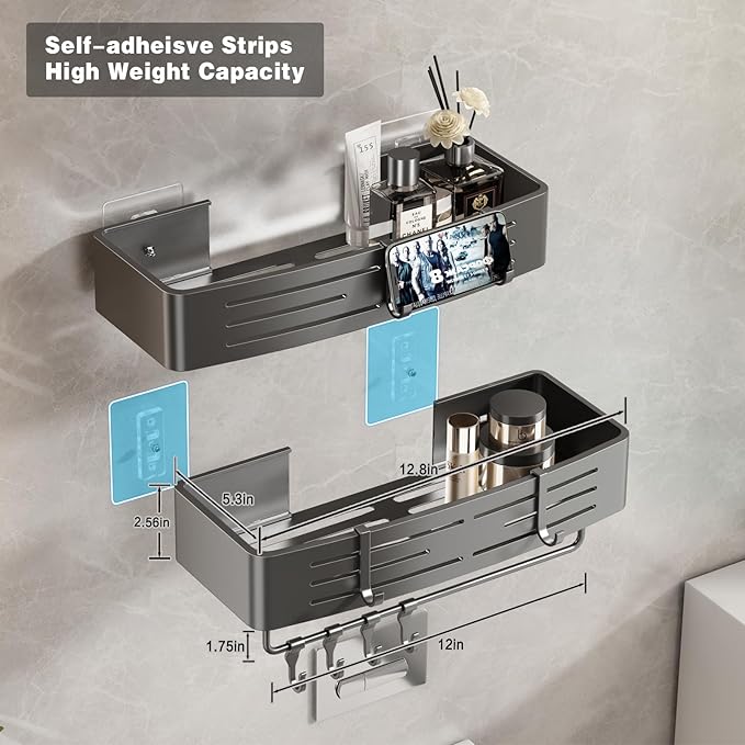 Voldra Adhesive Shower Caddy, 2 Pack Shower Shelves - Image 6