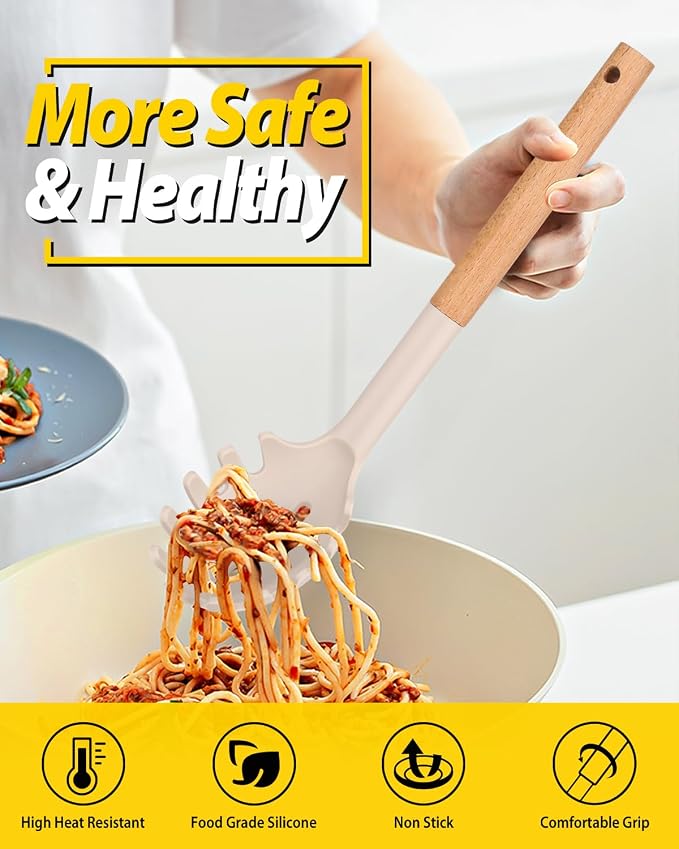 Silicone Pasta Fork and Ladle Spoon Set - Image 3