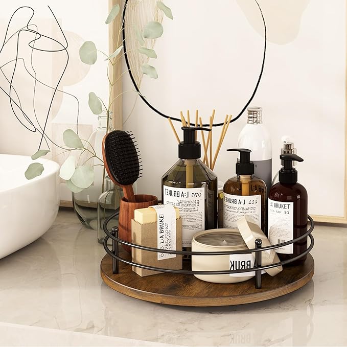 12" Lazy Susan Turntable Organizer, Round Wooden Lazy Susan Organization and - Image 6