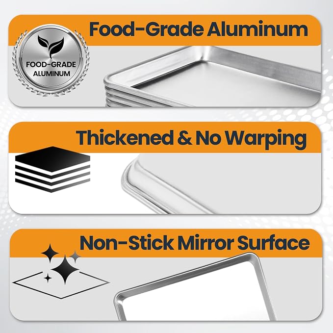 6 Pack Big Size Baking Sheet Pan, Aluminum Commercial Cookie Sheet Pan - Image 3