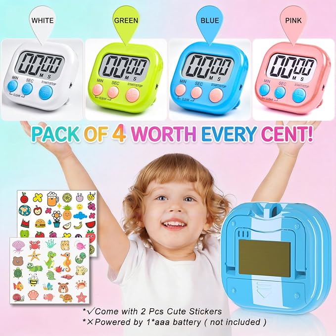 Antonki 4 Pack Digital Timer for Kids, Kitchen Timer for Cooking, Exercise - Image 7