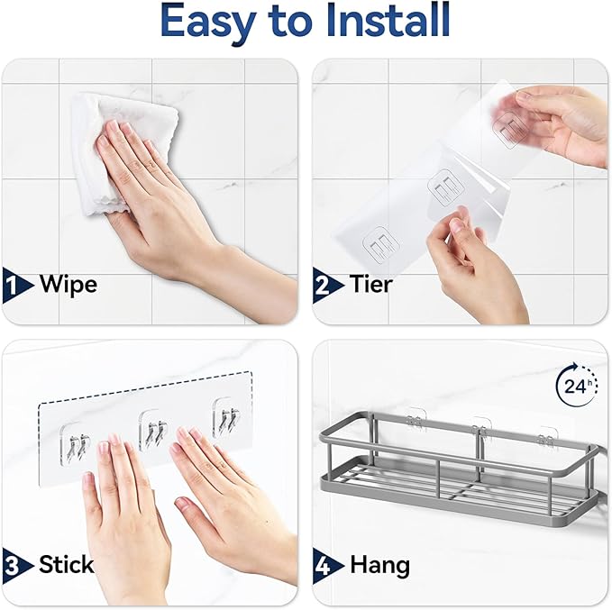 YASONIC Shower Caddy Adhesive, No Drill Bathroom Shower Organizers, - Image 7