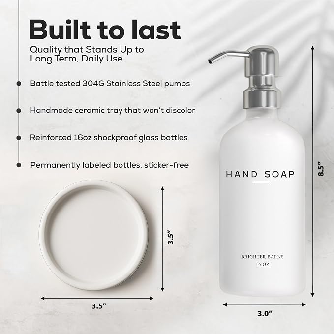White Glass Hand Soap Dispenser Bathroom Set by Brighter Barns - Image 3