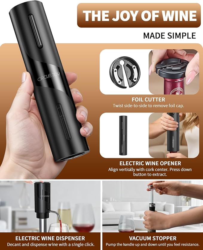 CIRCLE JOY 5-in-1 Electric Wine Bottle Opener Set, Rechargeable Wine Opener Kit - Image 3
