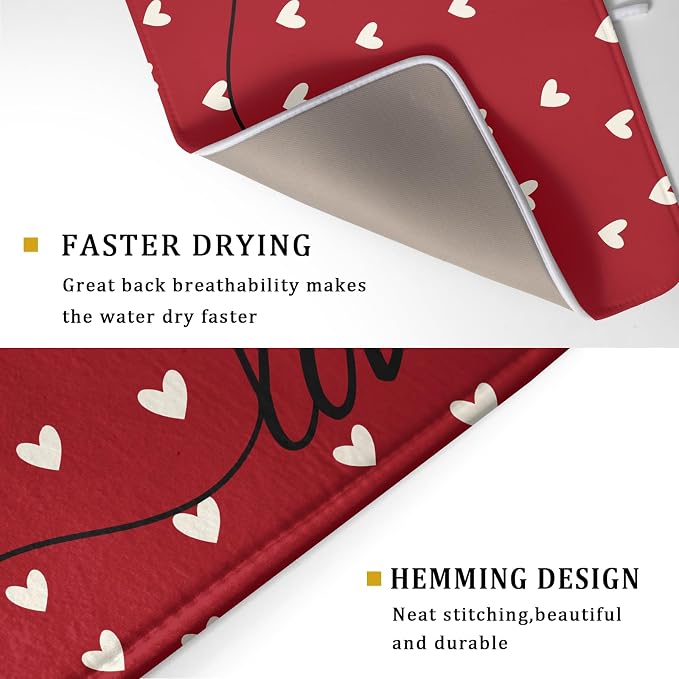 Giwawa Red Hearts Dish Drying Mat 18"x24", Valentines Day Symbol of Love Dish - Image 3